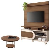 Estante Home Theater Òrbis Castanho Off White e Mesa de Centro Sky Castanho- HB Móveis