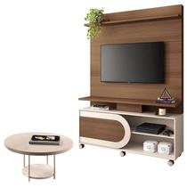 Estante Home Theater Òrbis Castanho Off White e Mesa de Centro Sky Off White- HB Móveis