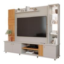 Estante Home Theater para TV até 60 Polegadas 3 portas 216 cm com Espelho Riviera 100% MDF Permóbili Off White/Nature