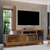 Estante Home Theater Para TV até 60 Polegadas com Espelho e Luminária LED Frizz Plus com Pés Madetec Cor:Fendi / Natural