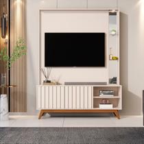 Estante Home Theater para TV até 60 Polegadas Ripado com LED e Espelho 100% MDF e Pés em Madeira Maciça 190,5CMX140CM Açaí Bege Estante Home Theater para TV até 60 Polegadas Ripado com LED e Espelho 100% MDF e Pés em Madeira Maciça 190,5CMX140CM Açaí Bege