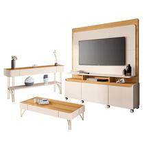 Estante Home Theater Quantum e Aparador Vivant e Mesa de Centro Cadenza Off White Cinamomo HB Móveis