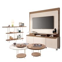 Estante Home Theater Quantum Off White Castanho e Aparador Infinity e Kit Mesa de Centro Sky Castanho HB Móveis