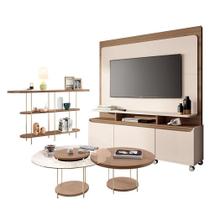 Estante Home Theater Quantum Off White Castanho E Aparador Infinity E Kit Mesa De Centro Sky Castanho- Hb Móveis