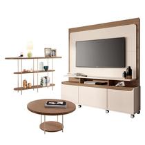 Estante Home Theater Quantum Off White Castanho e Aparador Infinity e Mesa de Centro Sky Castanho HB Móveis