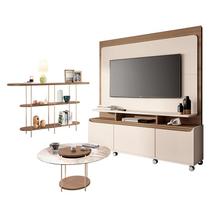 Estante Home Theater Quantum Off White Castanho e Aparador Infinity e Mesa de Centro Sky com Tampo de Vidro Castanho HB Móveis