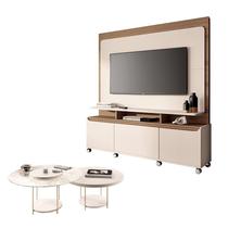 Estante Home Theater Quantum Off White Castanho e Kit Mesa de Centro Sky Off White HB Móveis