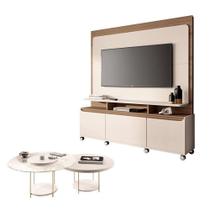 Estante Home Theater Quantum Off White Castanho E Kit Mesa De Centro Sky Off White Hb Móveis