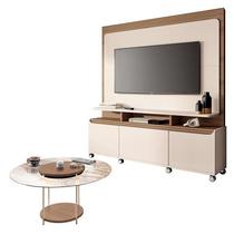 Estante Home Theater Quantum Off White Castanho e Mesa de Centro Sky com Tampo de Vidro Castanho HB Móveis