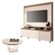 Estante Home Theater Quantum Off White Castanho e Mesa de Centro Sky Off White HB Móveis