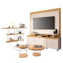 Estante Home Theater Quantum Off White Cinamomo E Aparador Infinity E Kit Mesa De Centro Sky Cinamomo- Hb Móveis