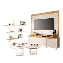 Estante Home Theater Quantum Off White Cinamomo e Aparador Infinity e Kit Mesa de Centro Sky Off White HB Móveis