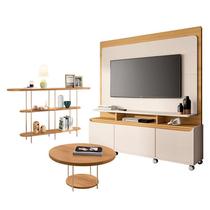 Estante Home Theater Quantum Off White Cinamomo e Aparador Infinity e Mesa de Centro Sky Cinamomo HB Móveis