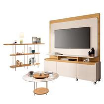 Estante Home Theater Quantum Off White Cinamomo e Aparador Infinity e Mesa de Centro Sky com Tampo de Vidro Cinamomo HB Móveis