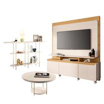 Estante Home Theater Quantum Off White Cinamomo e Aparador Infinity e Mesa de Centro Sky Off White HB Móveis