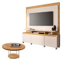 Estante Home Theater Quantum Off White Cinamomo e Mesa de Centro Sky Cinamomo HB Móveis