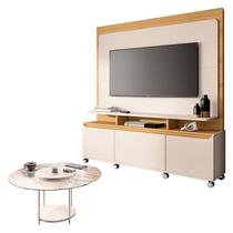 Estante Home Theater Quantum Off White Cinamomo e Mesa de Centro Sky com Tampo de Vidro Off White HB Móveis