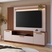 Estante Home Theater Ripado para TV até 65 Polegadas MDF 200cmx185cm 65" Detalhes Curvos e Ripados Marrom Avelã/Off Estante Home Theater Ripado para TV até 65 Polegadas MDF 200cmx185cm 65" Detalhes Curvos e Ripados Marrom Avelã/Off
