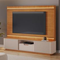 Estante Home Theater Ripado para TV até 85 Polegadas MDF 210cmx203cm Detalhes Curvos e Ripados Atena Marrom Cinamomo/Off White Estante Home Theater Ripado para TV até 85 Polegadas MDF 210cmx203cm Detalhes Curvos e Ripados Atena Marrom Cinamomo/Off White