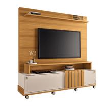 Estante Home Theater Sala Estar Detalhe Ripado TV Até 65 Polegadas 2 Portas de Correr 1 Prateleira Rodízios Cromados Bold