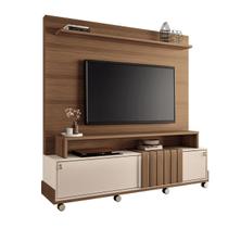 Estante Home Theater Sala Estar Detalhe Ripado TV Até 65 Polegadas 2 Portas de Correr 1 Prateleira Rodízios Cromados Bold