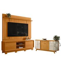 Estante Home Theater Siena com Pés Cinamomo com Aparador para Sala Buffet Mônaco Cinamomo Off White - Madetec