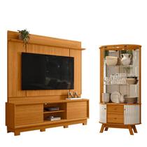Estante Home Theater Siena com Pés Cinamomo com Cristaleira Moss Cinamomo Off White - Madetec