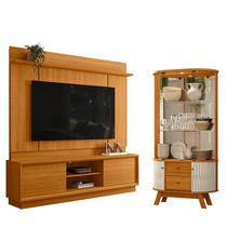 Estante Home Theater Siena sem Pés Cinamomo com Cristaleira Moss Cinamomo Off White - Madetec