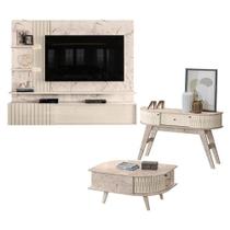Estante Home Theater Suspenso Atena Com Aparador Estoril E Mesa De Centro Indianápolis Calacata Off White Madetec
