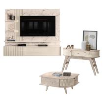 Estante Home Theater Suspenso Atena com Aparador Estoril e Mesa de Centro Indianápolis Calacata Off White Madetec Estante Home Theater Suspenso Atena com Aparador Estoril e Mesa de Centro Indianápolis Calacata Off White Madetec