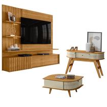 Estante Home Theater Suspenso Atena com Aparador Estoril e Mesa de Centro Indianápolis Cumaru Opala Madetec