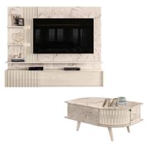 Estante Home Theater Suspenso Atena Com Mesa De Centro Indianápolis Calacata Off White Madetec