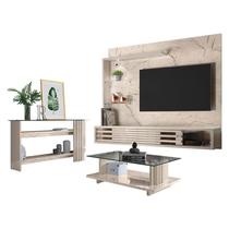 Estante Home Theater Suspenso com Aparador e Mesa de Centro Frizz Select Calacata Off White Madetec