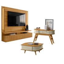 Estante Home Theater Suspenso Gaia com Aparador Estoril e Mesa de Centro Indianápolis Cumaru Opala Madetec