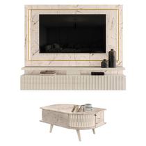 Estante Home Theater Suspenso Gaia com Mesa de Centro Indianápolis Calacata Off White Madetec Estante Home Theater Suspenso Gaia com Mesa de Centro Indianápolis Calacata Off White Madetec
