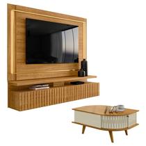 Estante Home Theater Suspenso Gaia com Mesa de Centro Indianápolis Cumaru Opala Madetec