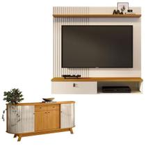 Estante Home Theater Suspenso íris Com Aparador Para Sala Buffet Mônaco Cinamomo Off White - Madetec - MADETEC MOVEIS