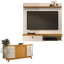 Estante Home Theater Suspenso Íris com Aparador para Sala Buffet Mônaco Cinamomo Off White - Madetec