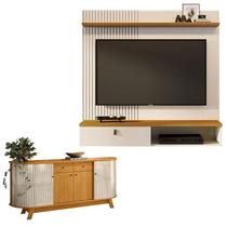 Estante Home Theater Suspenso Íris com Aparador para Sala Buffet Mônaco Cinamomo Off White - Madetec