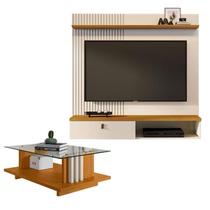 Estante Home Theater Suspenso Íris com Mesa de Centro Frizz Cinamomo Off White - Madetec