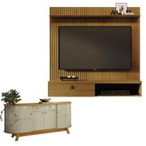 Estante Home Theater Suspenso íris Cumaru Com Aparador Para Sala Buffet Mônaco Cumaru Opala - Madetec