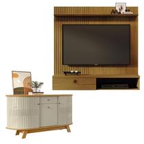 Estante Home Theater Suspenso Íris Cumaru com Aparador para Sala Buffet Monza Cumaru Opala - Madetec