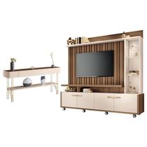 Estante Home Theater Titan e Aparador Vivant Castanho Off White - HB Móveis