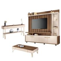 Estante Home Theater Titan e Aparador Vivant e Mesa de Centro Cadenza Castanho Off White - HB Móveis Estante Home Theater Titan e Aparador Vivant e Mesa de Centro Cadenza Castanho Off White - HB Móveis