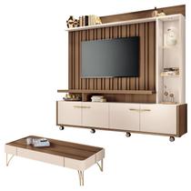 Estante Home Theater Titan e Mesa de Centro Cadenza Castanho Off White - HB Móveis Estante Home Theater Titan e Mesa de Centro Cadenza Castanho Off White - HB Móveis
