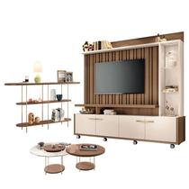 Estante Home Theater Titan Off White Castanho e Aparador Infinity e Kit Mesa de Centro sky Castanho - HB Móveis Estante Home Theater Titan Off White Castanho e Aparador Infinity e Kit Mesa de Centro sky Castanho - HB Móveis