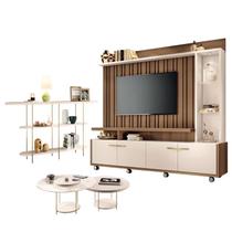 Estante Home Theater Titan Off White Castanho e Aparador Infinity e Kit Mesa de Centro sky Off White - HB Móveis Estante Home Theater Titan Off White Castanho e Aparador Infinity e Kit Mesa de Centro sky Off White - HB Móveis