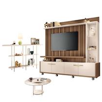 Estante Home Theater Titan Off White Castanho e Aparador Infinity e Mesa de Centro sky com Tampo de Vidro Off White - HB Móveis