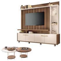 Estante Home Theater Titan Off White Castanho e Kit Mesa de Centro sky Castanho - HB Móveis