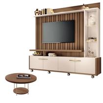 Estante Home Theater Titan Off White Castanho e Mesa de Centro sky Castanho - HB Móveis Estante Home Theater Titan Off White Castanho e Mesa de Centro sky Castanho - HB Móveis